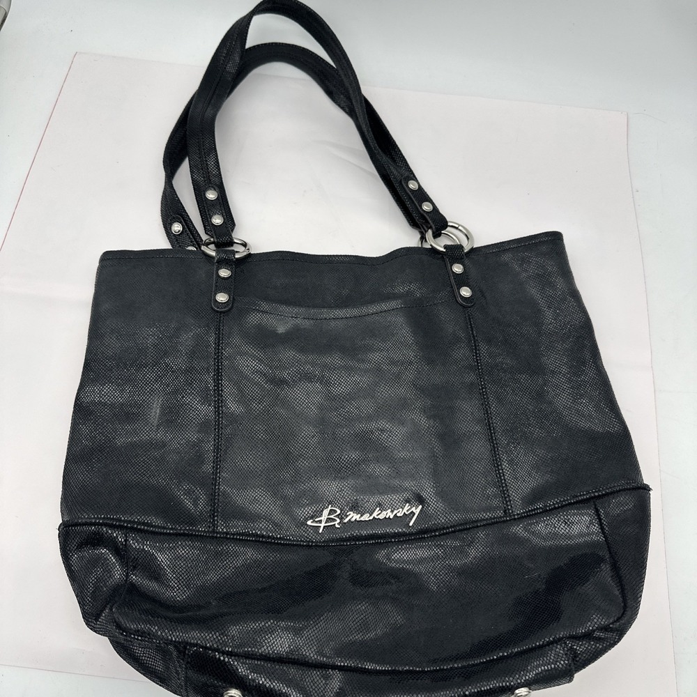 B Makowsky Purse Shoulder Bag Leather Turquoise Black Double Strap Magnetic